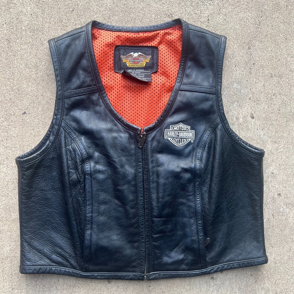 Vintage Womens  Y2K Black leather Harley Davidson Vest size S